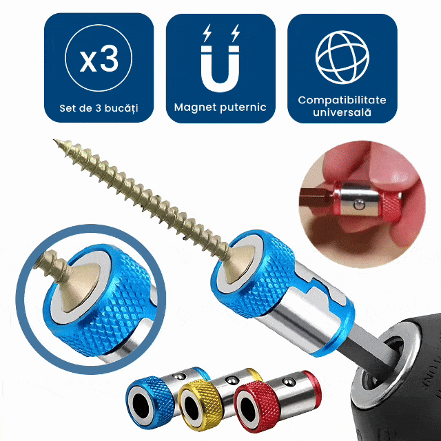 ȘuruMag – Set 3 Capete Magnetice pentru Bormașină sau Autofiletantă